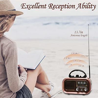 Gelielim Portable Radio AM FM, Retro Bluetooth 5.3 Speaker, Shortwave Radio  Support TF Card/USB, Battery Powered Radio, Gifts Idea for Elder, Retro