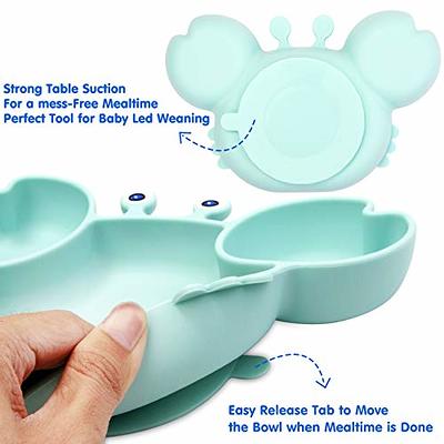 ROCCED Suction Plates for Baby, Silicone Plates with Suction for Baby  Divided, Baby Spoon Fork Set for Toddler Baby Dishes Kids Plates and