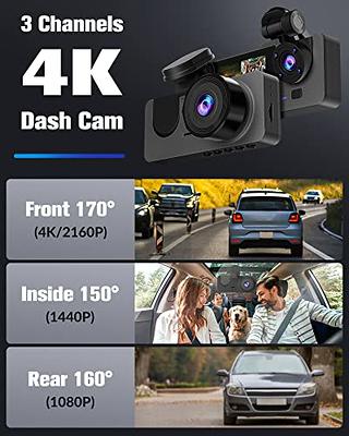  Dash Cam Front and Rear Inside 3 Channel, Free 64GB SD Card,  1080P Dash Camera for Car with 4 IR Lamps, Three Way Car Cam Super Night  Vision, 2.5 Inch LCD