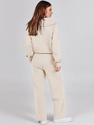 Sweat Suits for Womens 2 Piece Outfits Tracksuit Fall Overszied Half Zip  Sweatshirt Top and Wide Leg Sweatpants Lounge Sets