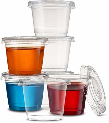 Stack Man Clear Plastic Portion Cups, (100 Sets - 5.5 oz.) Pudding Cups,  Souffle Cups, Jello Shot Cups, Disposable Containers with Lids 