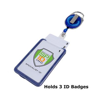 Three Card Badge Holder - Retractable Oval Reel With Hard Plastic