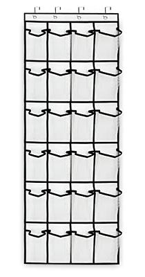 24 Pockets - Simplehouseware Crystal Clear Over The Door Hanging Shoe Organizer, Gray (64'' x 19'')