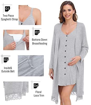  Womens Maternity Robe Set 3 Piece Nursing Pajamas For  Breastfeeding 3 In 1 Labor Delivery Hospital Pregnancy Pjs Grey