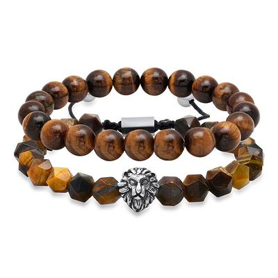 Steeltime Men's Leather Beaded Bracelet