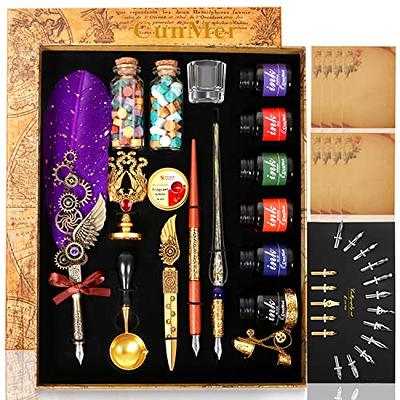 Calligraphy Set, UCEC Calligraphy Kits Include Antique Quill Feather Pen, 5  Nibs, 1 Bottle Ink, Wax Seal Sticks, Seal Stamp Instruction Gift for