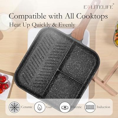 Cast Iron Frying Pan Divided Breakfast Pan 3 Section Compartment Grill  Frying Pan Nonstick Meal Skillet Pan Cast Iron Grill Pan