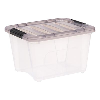 Iris Stack and Pull Latching Flat Lid Storage Box 13.5gal Clear/Translucent Blue