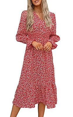 PRETTYGARDEN Long Sleeve Maxi Dress for Women V Neck Casual Button Down  Boho Long Floral Dresses