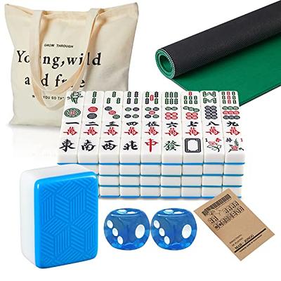 Blue Mahjong Tiles Game Set with Numbers and English Instruction