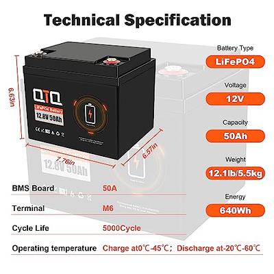 QTQ 12V 50Ah LiFePO4 Lithium Battery, 5000+ Cycles Rechargeable Deep Cycle  Battery, Built-in 50A BMS, 10 Years Lifetime, Perfect for Solar, RV,  Marine, Home Storage, Outdoor Camping (12V 50AH)… - Yahoo Shopping