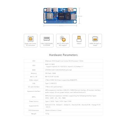 Orange Pi Zero 3 4G Allwinner H618 LPDDR4 Quad Core 64 Bit Single Board  Computer, Support 4K Display WiFi Bluetooth (Zero 3 4G)