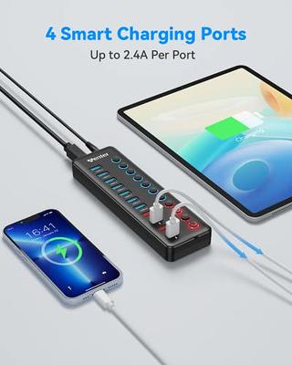 Powered USB Hub, Wenter 6-Port USB 3.0 Hub Splitter (4 USB 3.0 Data Ports +  2 QC 3.0 Fast Charging Ports) with Individual LED On/Off Switches, USB Hub