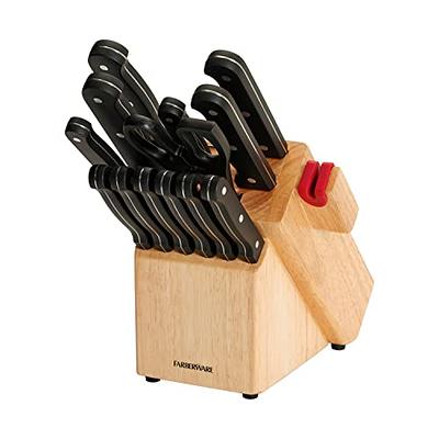 YOLEYA 15 Piece Kitchen Steel Knife Set with Block and Non Stick Coating, Black  Black feather-15 - The Home Depot