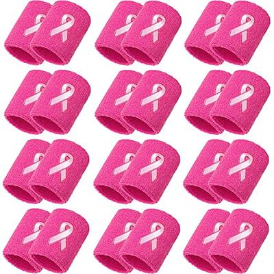 24 Pieces Breast Cancer Awareness Wristbands Sports Sweatband