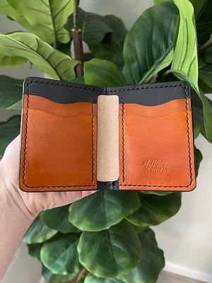 Brown Vertical Leather Bifold Wallet Black and Brown