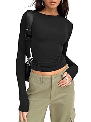 Cute Sweatshirts Crop Tops Shirt for Women for Teen Girls Short Sleeve Women  Solid Top Women Basic Tight Rounk Neck Blouse 