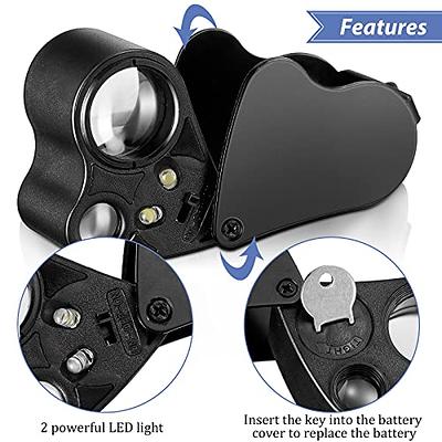 40X Full Metal Illuminated Jewelers Foldable Loupe Magnifier with LED UV  Light Pocket Folding Jewelry Loop Magnifying Glass for LED Currency  Detecting/Jewelry Identifying Type