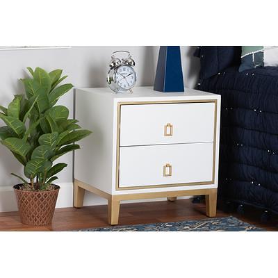 Modern Wood Nightstand with Gold Legs 2-Drawer Bedside Table in White