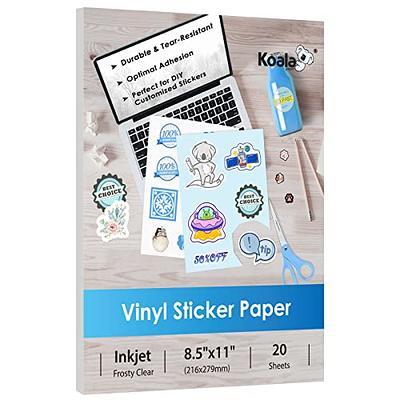 Koala Clear Sticker Paper for Inkjet Printer - Waterproof Clear Printable  Vinyl Sticker Paper 8.5x11 Inch 50 Sheets Transparent Glossy Sticker Paper