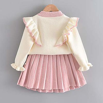 Toddler Girl Clothes Long Sleeves Knit Top Leather Skirt Set Fall Winter  Outfit 