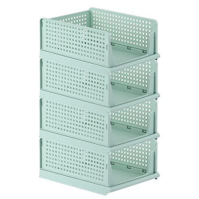 Pinkpum Stackable Plastic Storage Basket-Foldable Closet Organizers and  Storage Bins 4 Pack-Drawer Shelf Storage Container for Wardrobe Cupboard