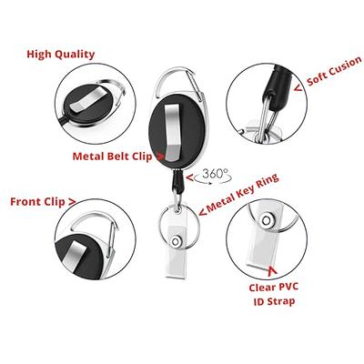 6 Pcs/Set Retractable Badge Reel Lanyard With ID Holder, Stainless Steel Necklace Lanyard With Transparent ID Card Holder And Keychain, Badge
