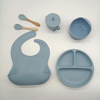 6-Piece Baby Feeding Set - Silicone Bib Suction Plate Suction Bowl