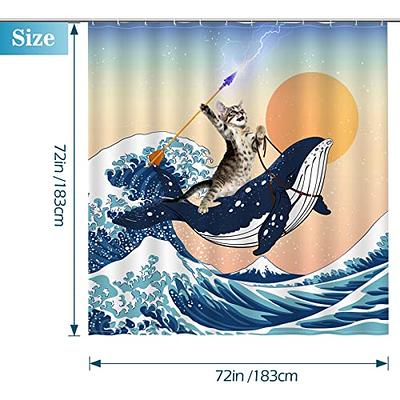 Funny Animals Shower Curtain Cat Rides A Whale To Fight Pattern Waterproof  Multi-size Bathroom Decor With Hooks Bathroom Curtain
