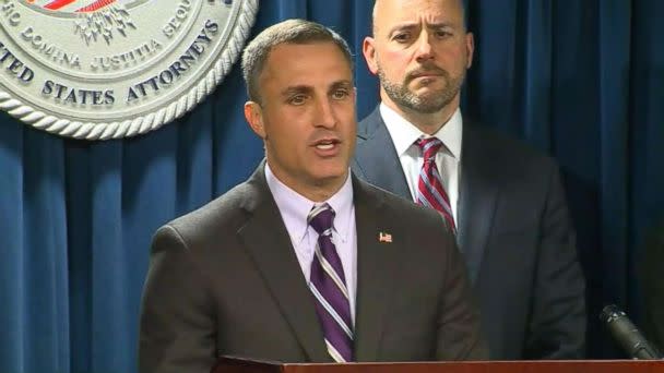 PHOTO: Joseph R. Bonavolonta, special agent in charge of the Boston Field Office speaks at a press conference on March 12, 2019. (ABC News)