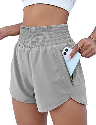 Women's Athletic Shorts High Waisted Running Shorts Pocket Sporty Shorts Gym  Elastic Workout Shorts