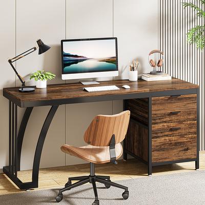 Tribesigns Computer Desk with 5 Drawers, Home Office Desks with Reversible  Drawer Cabinet Printer Stand, Industrial PC Desk with Storage, Rustic Study