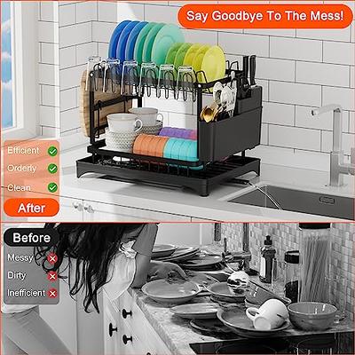 2 Tier Dish Drying Rack for Kitchen Counter, Extra Large Black