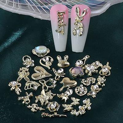 24pcs 3D Luxury Metal Alloy Gold Nail Art Rhinestones Charms Shiny Nail  Crystal Diamonds Gems Manicure Nail Flowers Jewelry Studs (Gold Kit-1)