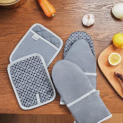 Gorilla Grip Heat and Slip Resistant Silicone Oven Mitts Set Soft Cotton Lining Waterproof BPA-Free Long Flexible Thick Gloves for Cooking BBQ Kitchen