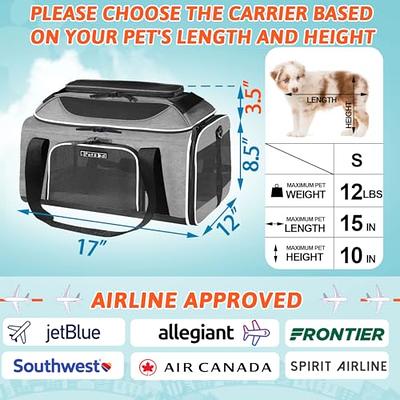 TSA Approved Airline Travel Pet Carrier for Cats, Dogs, Small Animals -  Comfortable, Safe, and Durable with Side & Top Opening, Air Vents,  Collapsible