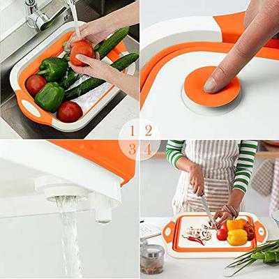 Collapsible Cutting Board, Foldable Chopping Board with Colander,  Multifunctional Kitchen Vegetable Washing Basket Silicone Dish Tub for BBQ  Prep/Picnic/Camping 