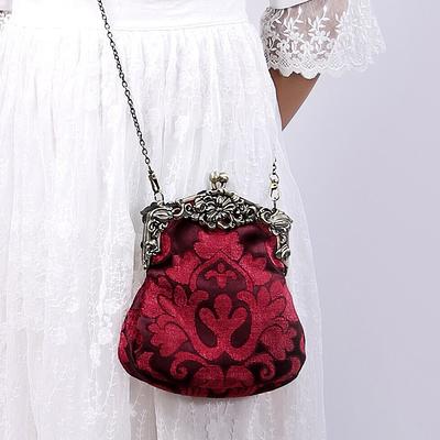 Vintage Handsewn Carpet Coin Purse Victorian Style Double Kiss Lock Card Pouch Ball Snap Clasp Bag Bridesmaid Gift for Her Oriental Color