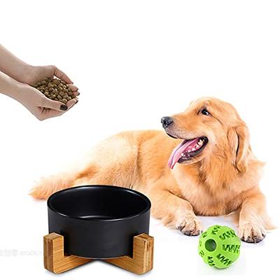 Dog Bowls,Black Ceramic Cat Dog Bowl Set with Wood Stand for Food and Water