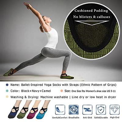 Yoga Socks For Women - 4 Pairs Pilates Socks Non-slip Grips Sock With Strap  For Ballet, Barre, Home & Hospital
