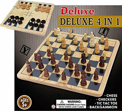 Juegoal 4-in-1 Wooden Fast Sling Puck Set for Kids and Adults, Chess,  Checkers, Tic Tac Toe Games, Travel Portable Folding Tabletop Chess Board  Game