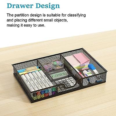 WALI Desk Organizer Mesh File Holder 5 Grid with Drawer and