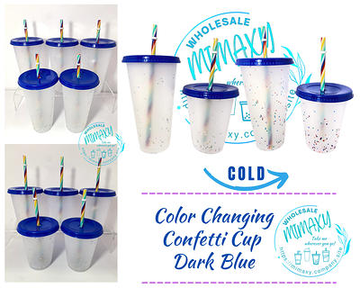 Color Changing Cups with Lid & Straw - 5 Pack Confetti Reusable