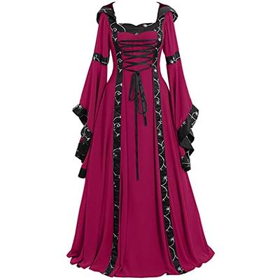 Red Victorian Dress Ball Gown Women Vintage Medieval Dress Plus Size Lace  Up Cinch Corset Dress Renaissance Costume