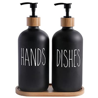  Eulnars Dish Soap Dispenser and Hand Soap Dispenser for Kitchen  Sink, Farmhouse Kitchen Soap Dispenser Set with Waterproof Wooden Pump, Tray  and Tag, Home Decor, Black : Tools & Home Improvement
