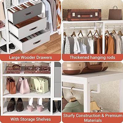 Aheaplus Wood Wardrobe Closet Storage Free Standing Closet Organizer,  Clothes Garment Racks with Storage Shelves and Hanging Rod, Walk In Closet  Organizer with 3 Wood Drawers - Yahoo Shopping