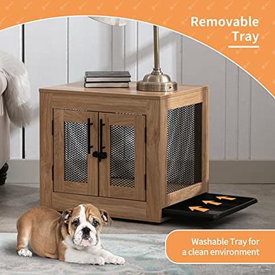WIAWG Wooden Large Dog Crate Furniture, Upgrade Dog Kennel with 3-Drawers, Double Dog Cage with Removable Irons for 2 Dogs, White