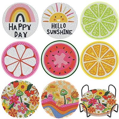 8 Pcs Diamond Painting Coasters DIY Fruit Coasters with Holder 4 Inch  Coasters for Drinks Diamond Art Supplies Fruit Painting Kit for Beginners  Adults