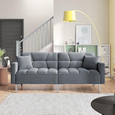 Linen Upholstered Modern Convertible Folding Futon Sofa Bed with 2 Pillows  and Tufted Back & Seat - Yahoo Shopping