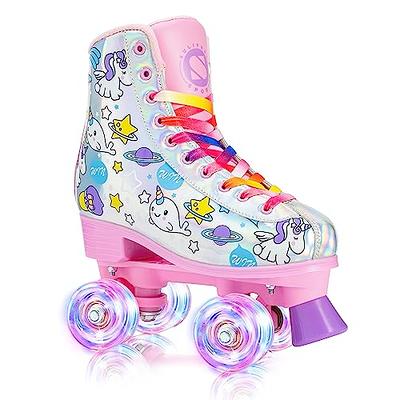 SULIFEEL Rainbow Roller Skates for Kids Size J13 with Adjustable